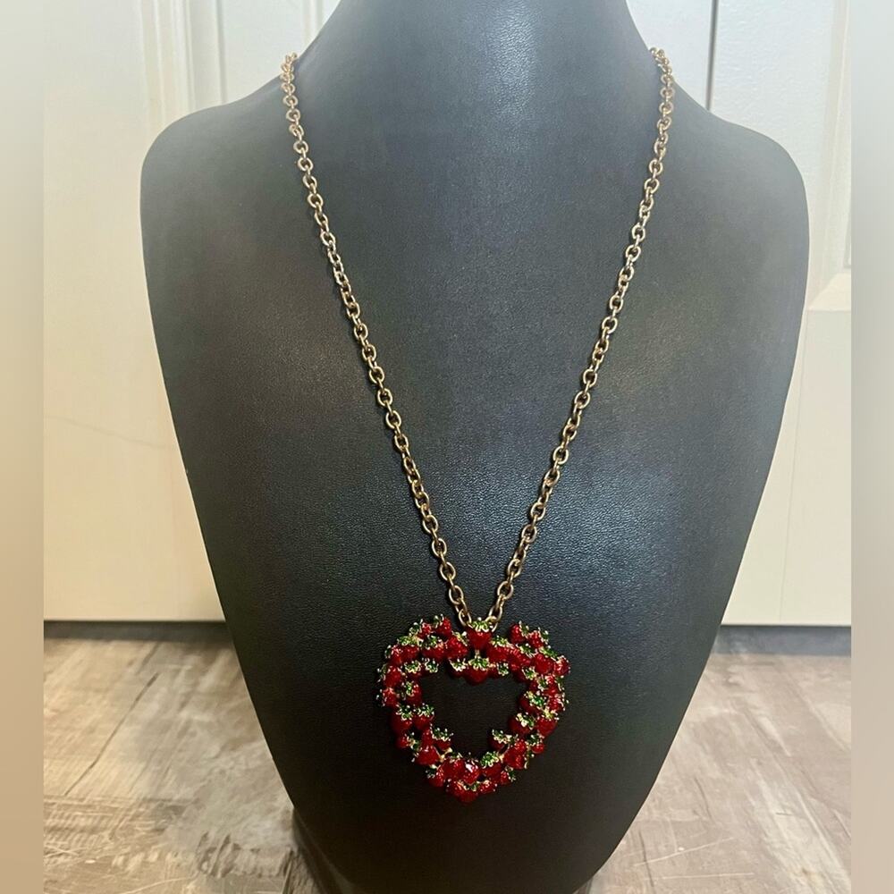 Vintage strawberry heart necklace with rhinestones
